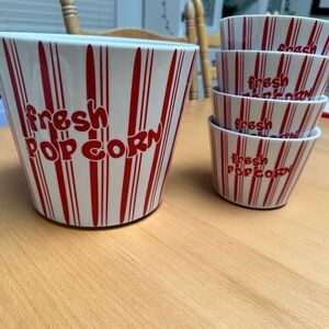 5 piece ceramic Red and White Popcorn Bowl Set. Perfect for family movie night!